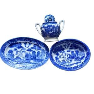 Blue Willow Mini Set of 2 Dishes & A Teapot Made in Japan